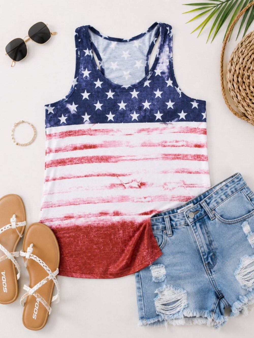 Patriotic Star Stripe Racerback Tank Top Small - Picture 3 of 5